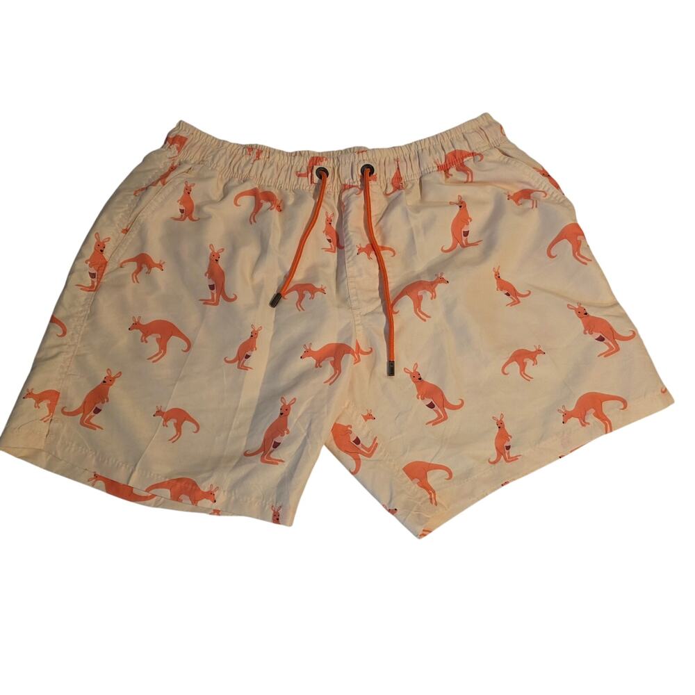 Bondi Beamers Cream Kangaroo All Over Print Swim Trunks Shorts Men's Size Large